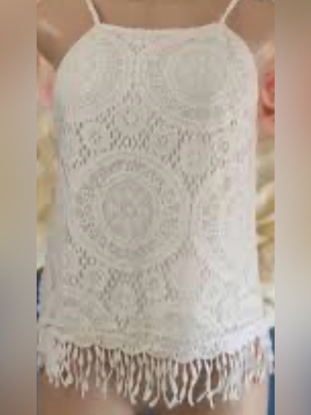 Xhilaration  White Crochet Fringe Camisole size small